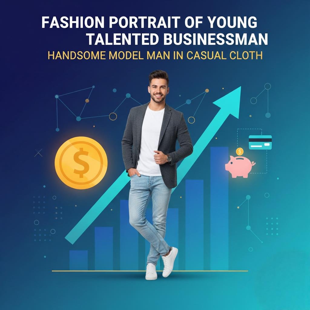 Fashion Portrait of Young Talented Businessman Handsome Model Man in Casual Cloth